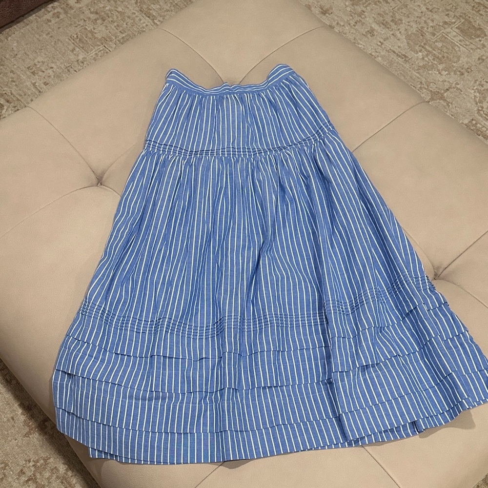 Doen Blue and White Striped A-Line Skirt